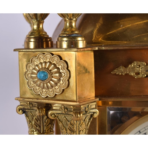 745 - A LARGE FRENCH GILT METAL AND TURQUOISE REGULATOR MANTEL CLOCK. 54 cm x 22 cm.