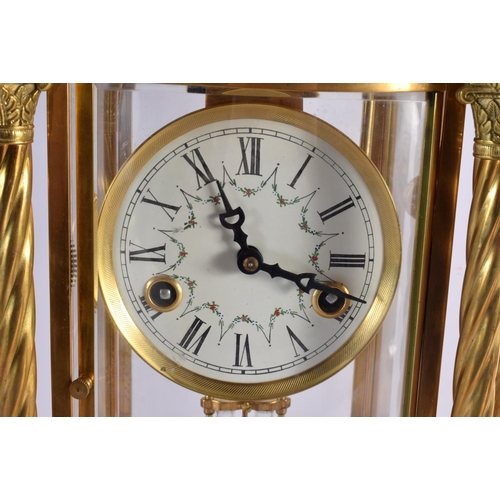 745 - A LARGE FRENCH GILT METAL AND TURQUOISE REGULATOR MANTEL CLOCK. 54 cm x 22 cm.