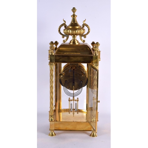 745 - A LARGE FRENCH GILT METAL AND TURQUOISE REGULATOR MANTEL CLOCK. 54 cm x 22 cm.