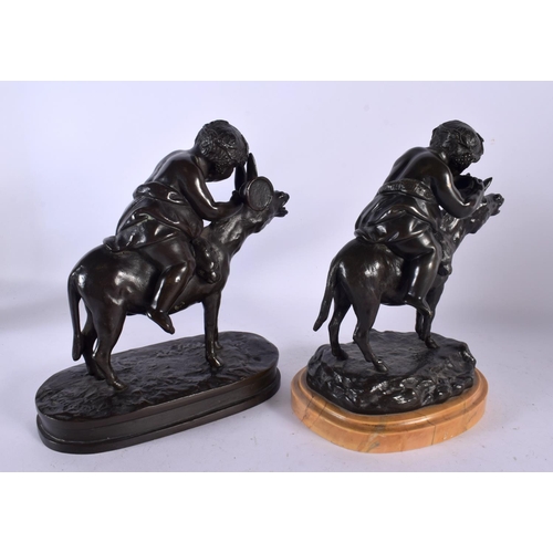 746C - After Clodion (19th Century) Pair, Drunken figures on donkeys, Bronze. 22 cm x 22 cm.