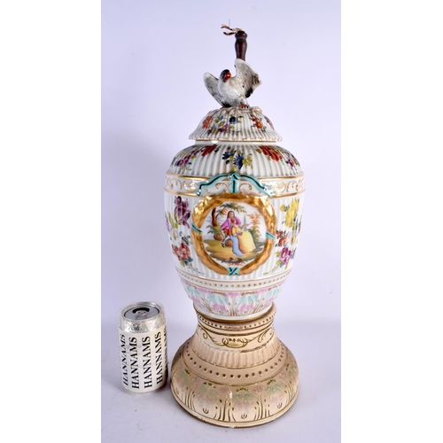 746 - A LARGE 19TH CENTURY DRESDEN PORCELAIN COUNTRY HOUSE LAMP painted with figures. 48 cm x 14 cm.