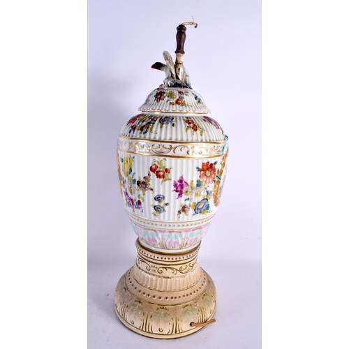 746 - A LARGE 19TH CENTURY DRESDEN PORCELAIN COUNTRY HOUSE LAMP painted with figures. 48 cm x 14 cm.