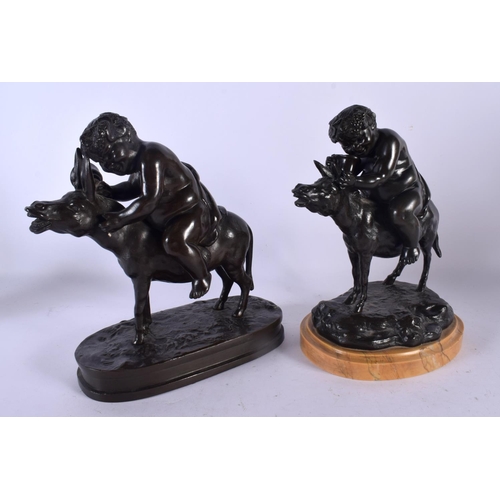 746C - After Clodion (19th Century) Pair, Drunken figures on donkeys, Bronze. 22 cm x 22 cm.