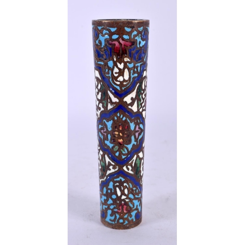 746F - A 19TH CENTURY FRENCH CHAMPLEVE ENAMEL PARASOL CANE HANDLE decorated with foliage. 11.5 cm x 3 cm.