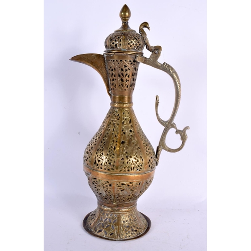 76 - A VERY RARE 18TH CENTURY MIDDLE EASTERN DOUBLE WALLED EWER decorated all over with open work foliage... 