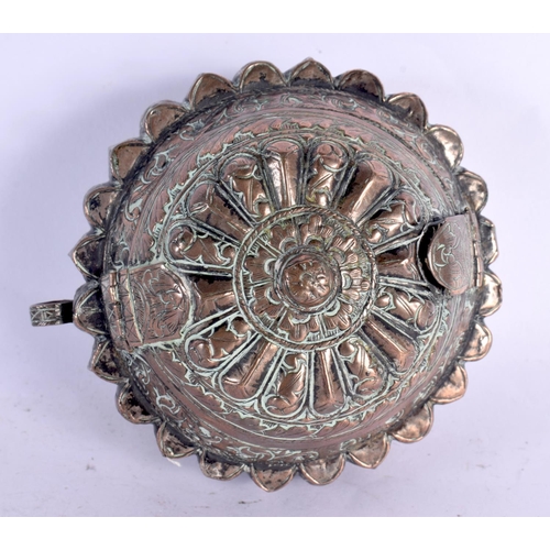 78 - A 19TH CENTURY MIDDLE EASTERN COPPER ALLOY BETEL LIME BOX possibly Bhutan. 10 cm wide.
