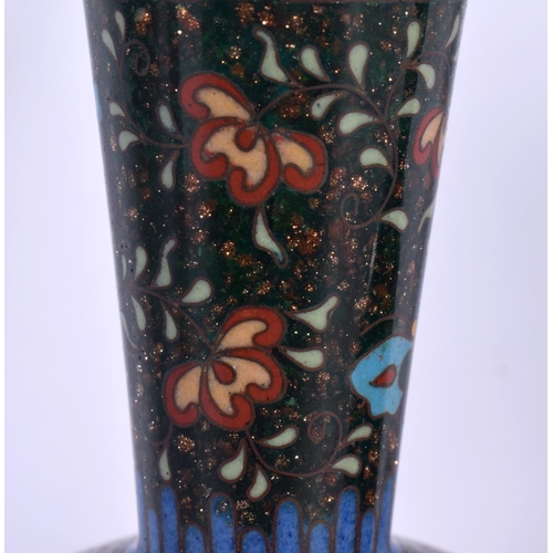 82 - A FINE PAIR OF 19TH CENTURY JAPANESE MEIJI PERIOD CLOISONNE ENAMEL VASES decorated with foliage on a... 