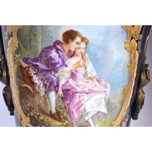 88 - A LARGE PAIR OF 19TH CENTURY FRENCH SEVRES PORCELAIN VASES AND COVERS painted with figures in landsc... 