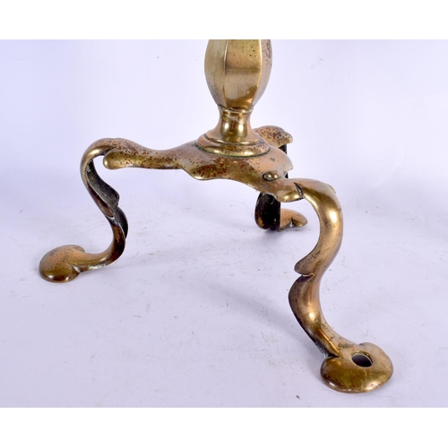 90 - TWO ART NOUVEAU BRASS CANDLESTICKS one with vaseline glass lamp fittings. Largest 47 cm high. (2)