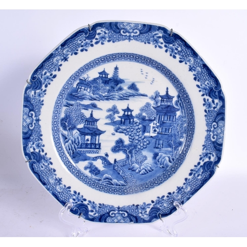 94 - AN 18TH CENTURY CHINESE EXPORT BLUE AND WHITE PLATE Qianlong, together with a ginger jar & teapot. L... 