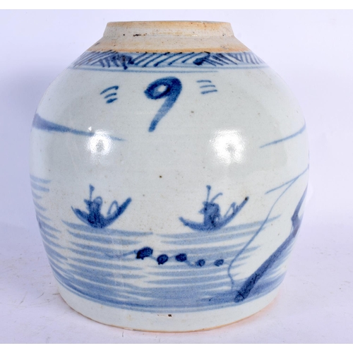 94 - AN 18TH CENTURY CHINESE EXPORT BLUE AND WHITE PLATE Qianlong, together with a ginger jar & teapot. L... 