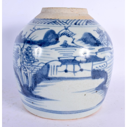 94 - AN 18TH CENTURY CHINESE EXPORT BLUE AND WHITE PLATE Qianlong, together with a ginger jar & teapot. L... 
