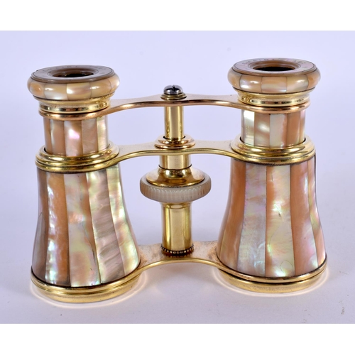 1270 - ANTIQUE FRENCH LEMAIRE FABT MOTHER-OF-PEARL W/GOLD OPERA GLASSES EARLY 1900'S.  5.8cm retracted, 7.5... 