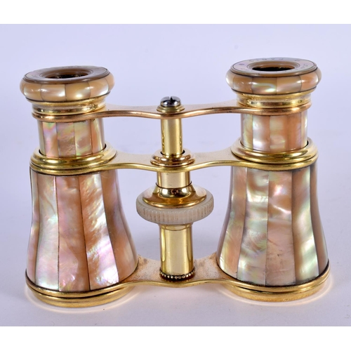 1270 - ANTIQUE FRENCH LEMAIRE FABT MOTHER-OF-PEARL W/GOLD OPERA GLASSES EARLY 1900'S.  5.8cm retracted, 7.5... 