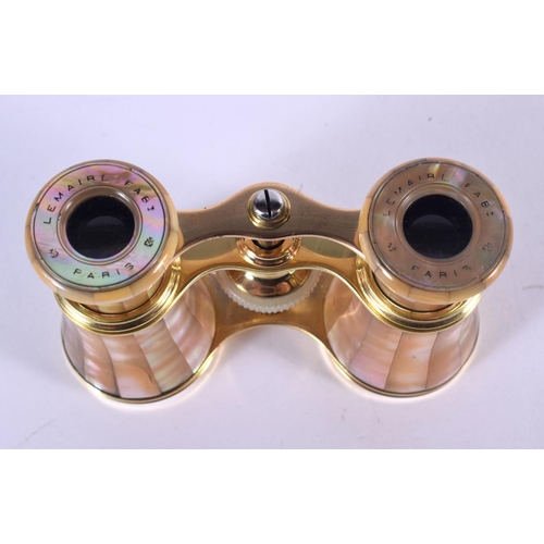 1270 - ANTIQUE FRENCH LEMAIRE FABT MOTHER-OF-PEARL W/GOLD OPERA GLASSES EARLY 1900'S.  5.8cm retracted, 7.5... 