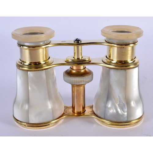 1278 - ANTIQUE PAIR OF MOTHER-OF-PEARL OPERA GLASSES.  6.1cm retracted, 8cm extended