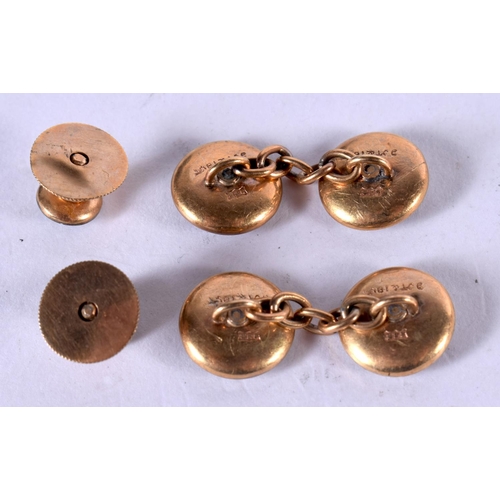 1283 - A PAIR OF 9CT GOLD, BLACK ENAMEL AND SEED PEARL CUFFLINKS TOGETHER WITH 2 MATCHING COLLAR STUDS.  1.... 