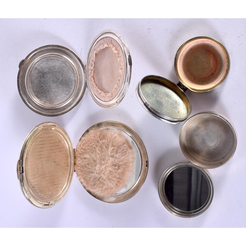 1285 - THREE SILVER POWDER COMPACTS TOGETHER WITH ANOTHER,  Marked London 1863, Birmingham 1931 and Sterlin... 