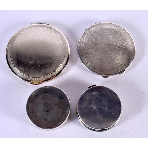 1285 - THREE SILVER POWDER COMPACTS TOGETHER WITH ANOTHER,  Marked London 1863, Birmingham 1931 and Sterlin... 