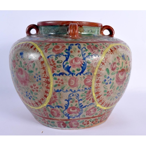 1536 - AN UNUSUAL 19TH CENTURY CHINESE POLYCHROMED POTTERY JARDINIERE possibly made for the Thai market. 21... 