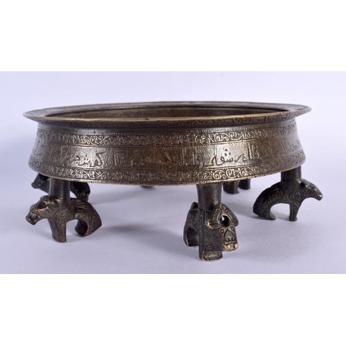 1547 - A 12TH / 13TH CENTURY PERSIAN INSCRIBED SIX FOOT BRONZE CENSER  the body incised with a multitude of... 