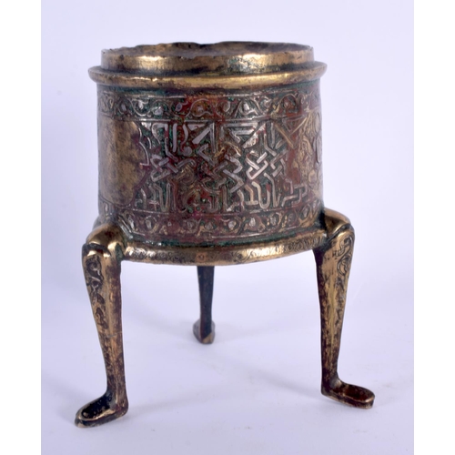 1548 - A 12TH / 13TH CENTURY CENTRAL ASIAN BRONZE & SILVER TRIPOD INCENSE BURNER the body with inlaid silve... 