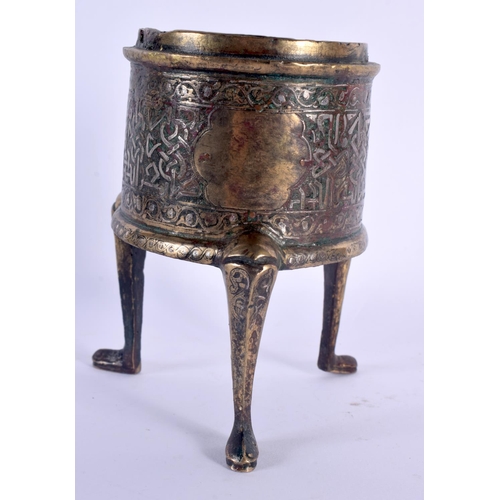 1548 - A 12TH / 13TH CENTURY CENTRAL ASIAN BRONZE & SILVER TRIPOD INCENSE BURNER the body with inlaid silve... 