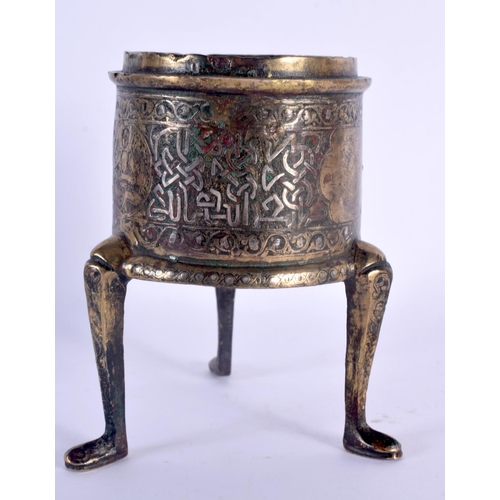 1548 - A 12TH / 13TH CENTURY CENTRAL ASIAN BRONZE & SILVER TRIPOD INCENSE BURNER the body with inlaid silve... 