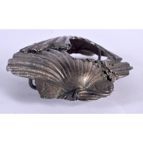 1554 - A JAPANESE MEIJI SILVER BELT BUCKLE OF SEASHELLS & FISH the two shells meeting with fish and pine tr... 