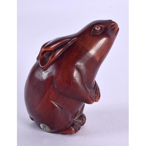 A JAPANESE CARVED BOXWOOD RABBIT NETSUKE. 4 cm x 2 cm.