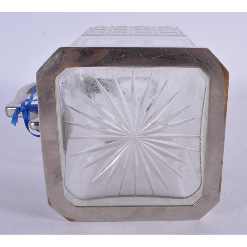 587 - AN UNUSUAL BETJEMENS PATENT SINGLE CUT GLASS DECANTER. 24 cm high.
