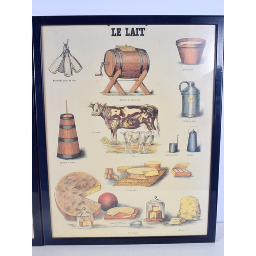 3095 - A PAIR OF FRAMED FRENCH PRINTS depicting the process of making bread and cheese. 60 cm x 46 cm.