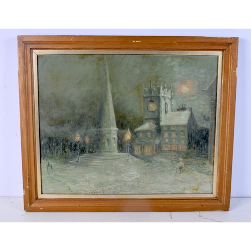 3096 - A FRAMED OIL ON CANVAS  of a church scene in Richmond C1901. 39 cm x 49 cm.