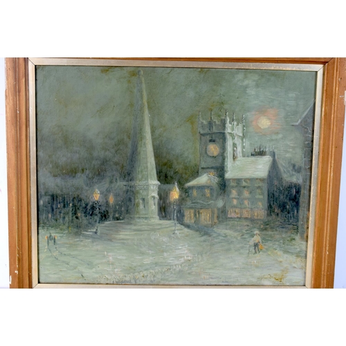 3096 - A FRAMED OIL ON CANVAS  of a church scene in Richmond C1901. 39 cm x 49 cm.