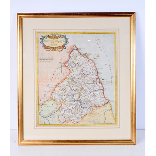 3105 - AN ANTIQUE MAP OF NORTHUMBERLAND by Robert Morden C1695. 41 cm x 36 cm.