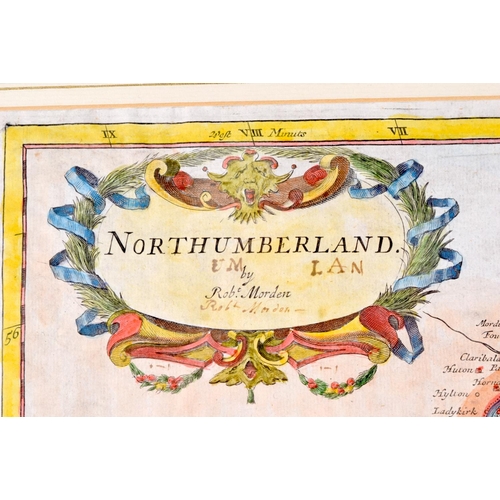 3105 - AN ANTIQUE MAP OF NORTHUMBERLAND by Robert Morden C1695. 41 cm x 36 cm.