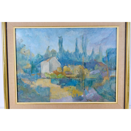 3114 - A LARGE FRAMED OIL ON BOARD C1980 together with a still life. Largest 44 cm x 59 cm. (2)