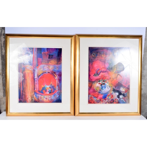 3115 - A PAIR OF LARGE FRAMED OILS one depicting a theatre. 53 cm x 40 cm.