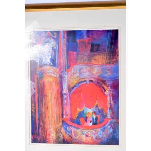 3115 - A PAIR OF LARGE FRAMED OILS one depicting a theatre. 53 cm x 40 cm.