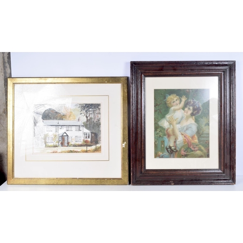 3117 - A FRAMED WATERCOLOUR OF A BUILDING by Whisken C1990, together with a print. Largest 37 cm x 29 cm. (... 