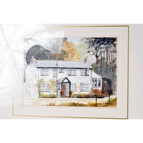 3117 - A FRAMED WATERCOLOUR OF A BUILDING by Whisken C1990, together with a print. Largest 37 cm x 29 cm. (... 