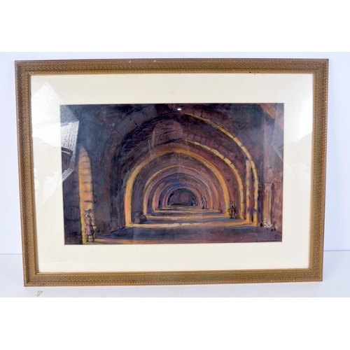 3119 - A FRAMED PASTEL by G Loukumski, depicting an interior. 34 cm x 53 cm.