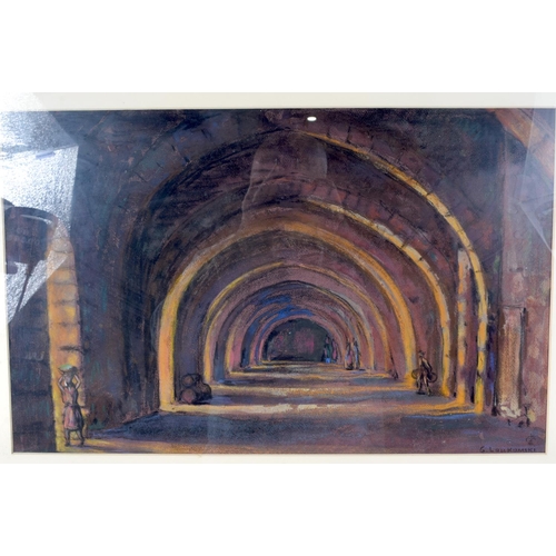 3119 - A FRAMED PASTEL by G Loukumski, depicting an interior. 34 cm x 53 cm.