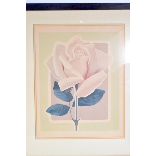 3122 - A LARGE FRAMED PRINT OF A FEMALE on a beach, together with a large framed print of a rose. Largest 5... 