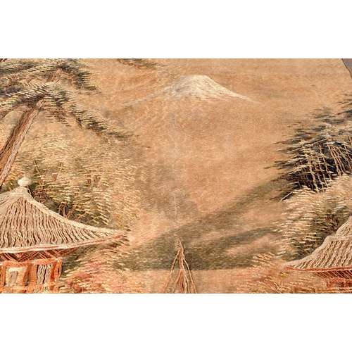 3130 - A 19TH CENTURY JAPANESE MEIJI PERIOD SILKWORK MT FUJI HANGING. 108 cm x 89 cm.