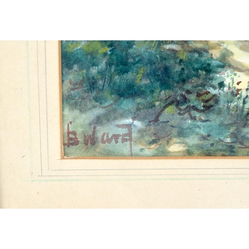 3133 - A FRAMED WATERCOLOUR OF A RURAL SCENE by B Ward, together with another. Largest 19 cm x 24 cm. (2)