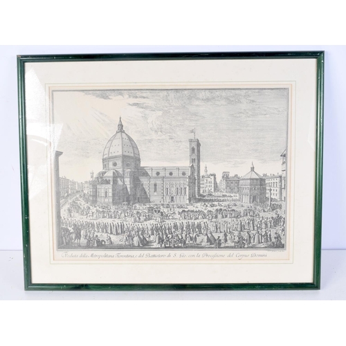 3134 - A FRAMED ANTIQUE ENGRAVING depicting an Italian scene. 31 cm x 45 cm.