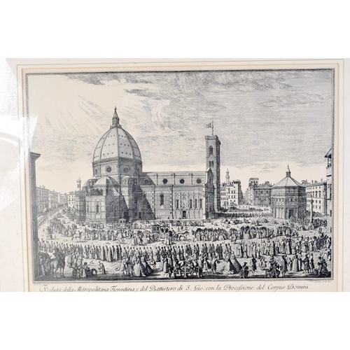 3134 - A FRAMED ANTIQUE ENGRAVING depicting an Italian scene. 31 cm x 45 cm.