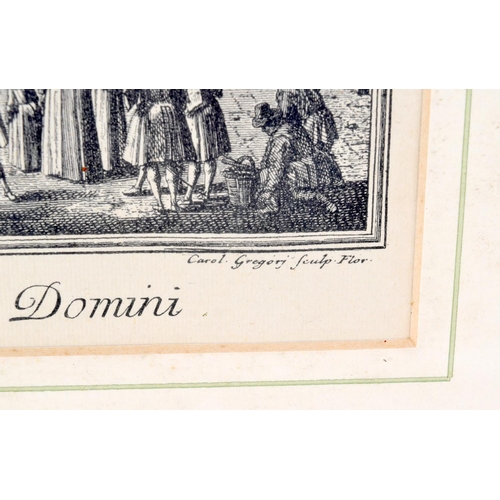 3134 - A FRAMED ANTIQUE ENGRAVING depicting an Italian scene. 31 cm x 45 cm.