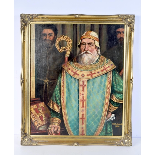 3138 - A framed oil on board possibly Nostradamus signed F H Richards 1986 59 x 50 cm